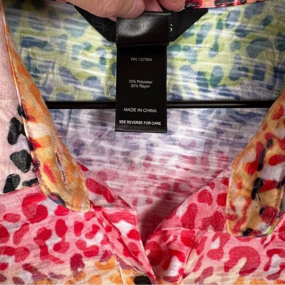 Ali Miles Rainbow Leopard Print Button Front Long Sleeve Knit Tunic Size Large - Picture 6 of 8